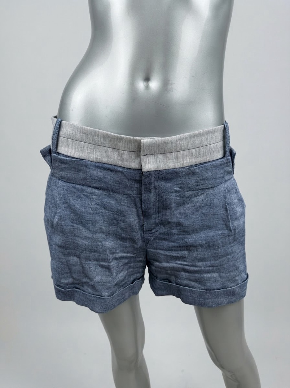 RACHEL Rachel Roy Blue Linen Cotton Cuffed Tailored Shorts Size 4